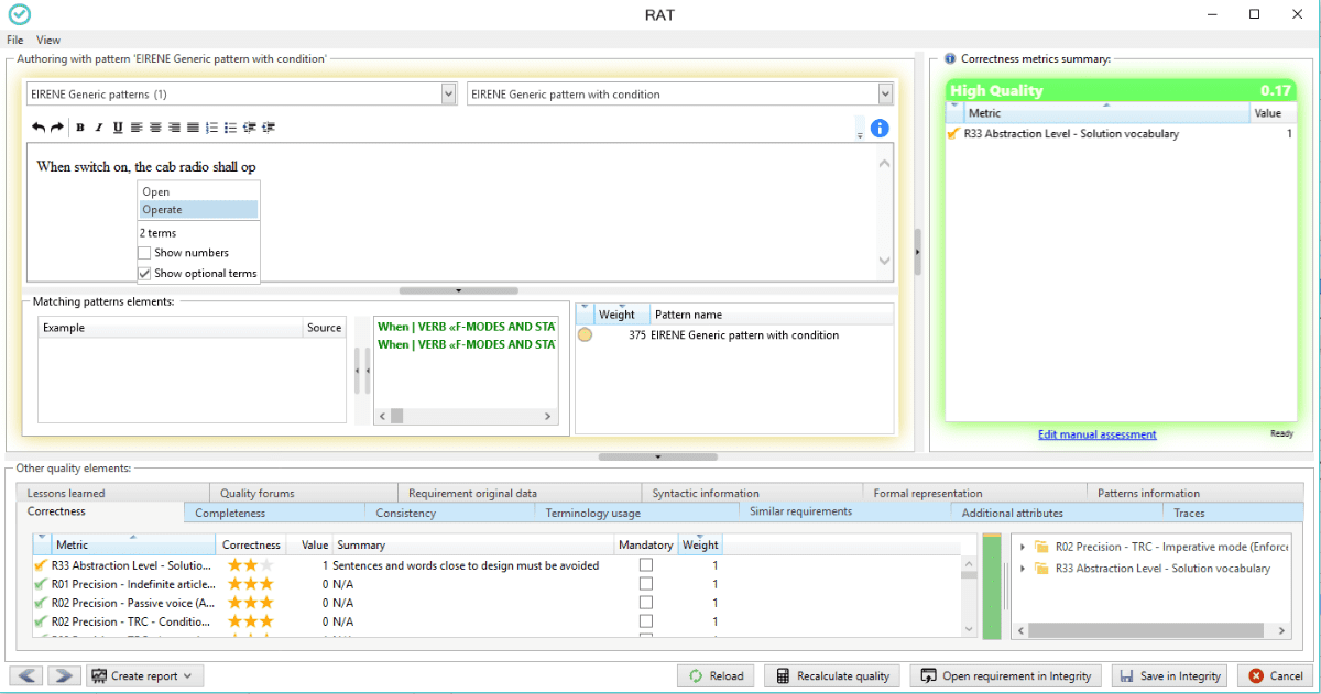 View of RAT - AUTHORING Tool showing how it integrates with Capella’s model-based system engineering for consistency and completeness