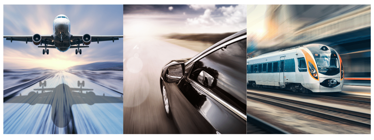 Plane, car, and train illustrating how RAT Authoring Tool and RQA – Quality Studio improve requirements quality by detecting issues early