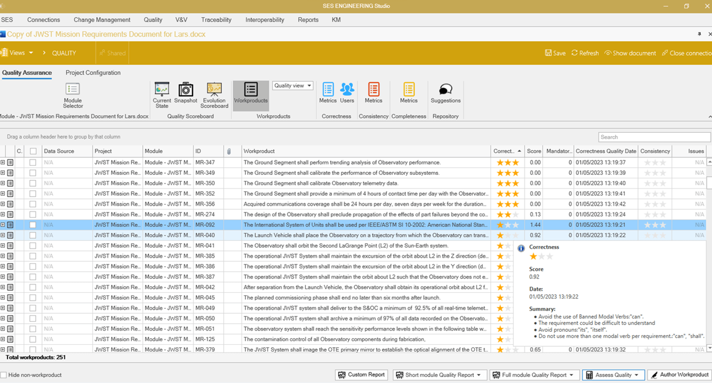 Screenshot of quality inspections in RQA -  Qualiyy Studio
