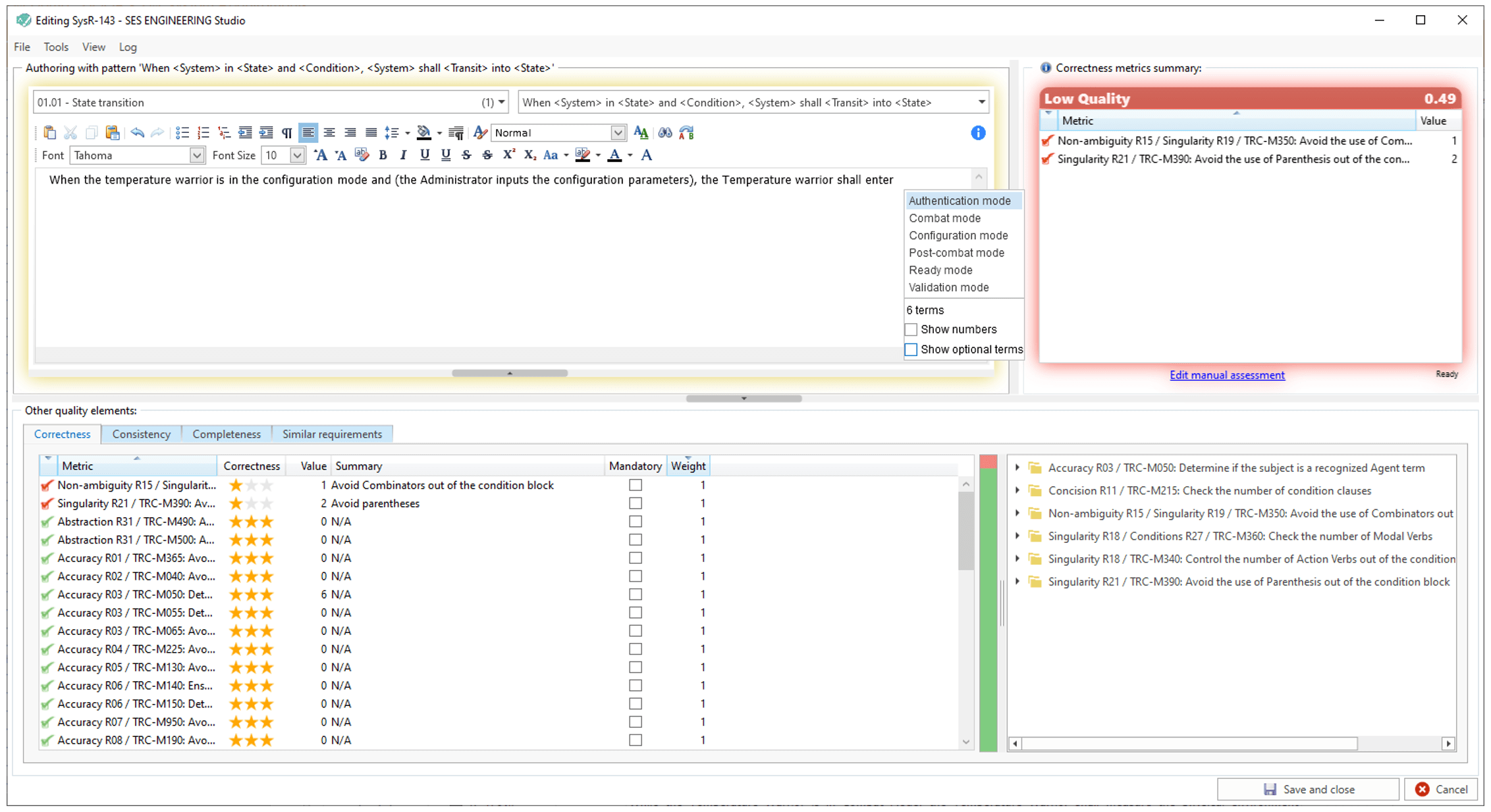 Screenshot of SMART Authoring Assistants in RAT - Authoring tool