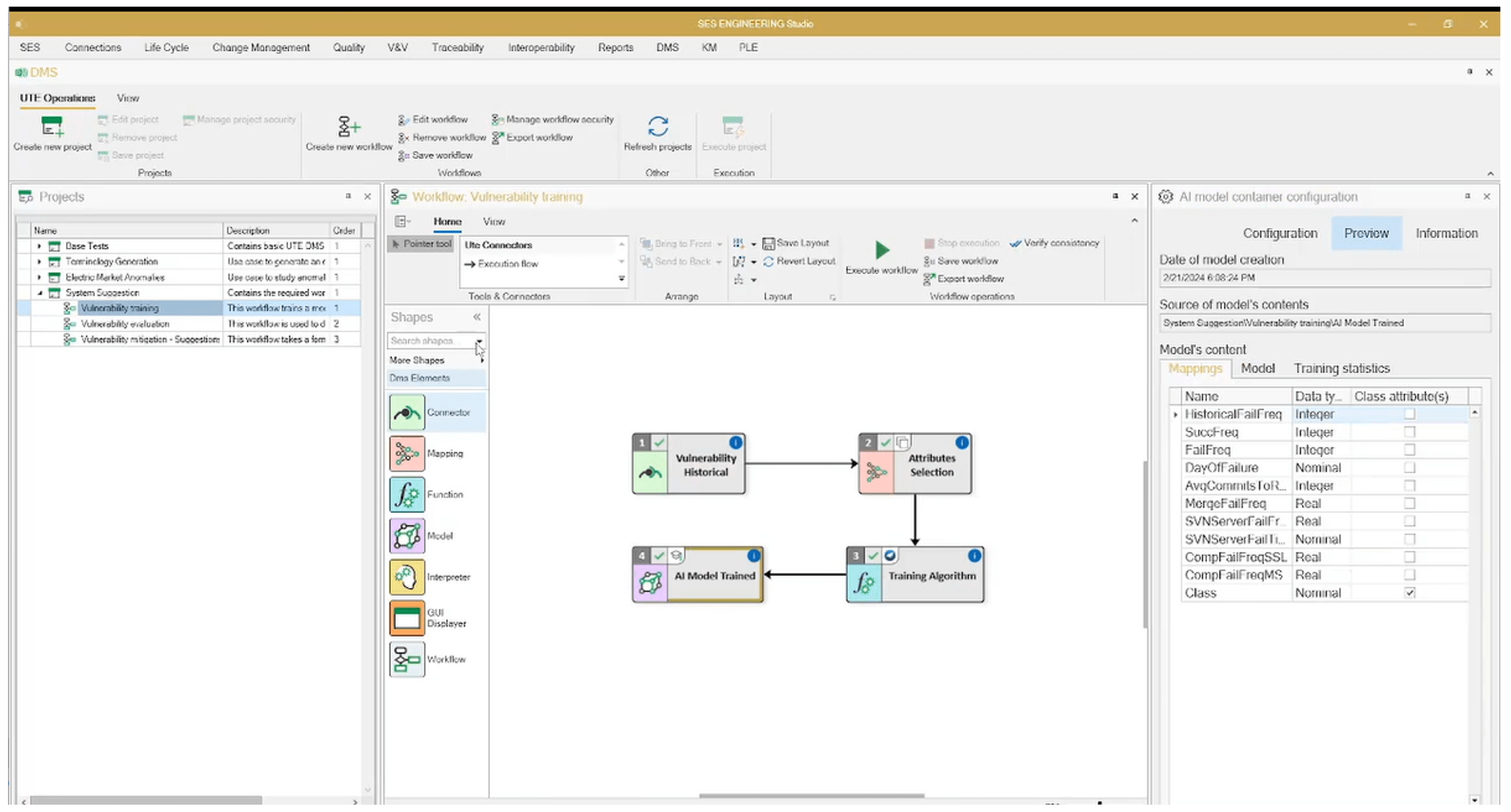 Screenshot of SES ENGINEERING Studio showing examples of operations with the DMS Module.
