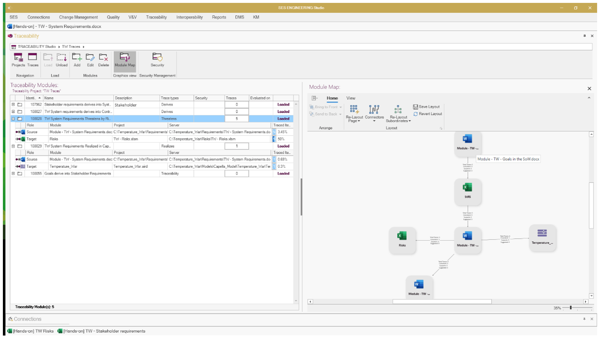 Screenshot showing how the Hub manages traceability and connects different tools and formats.