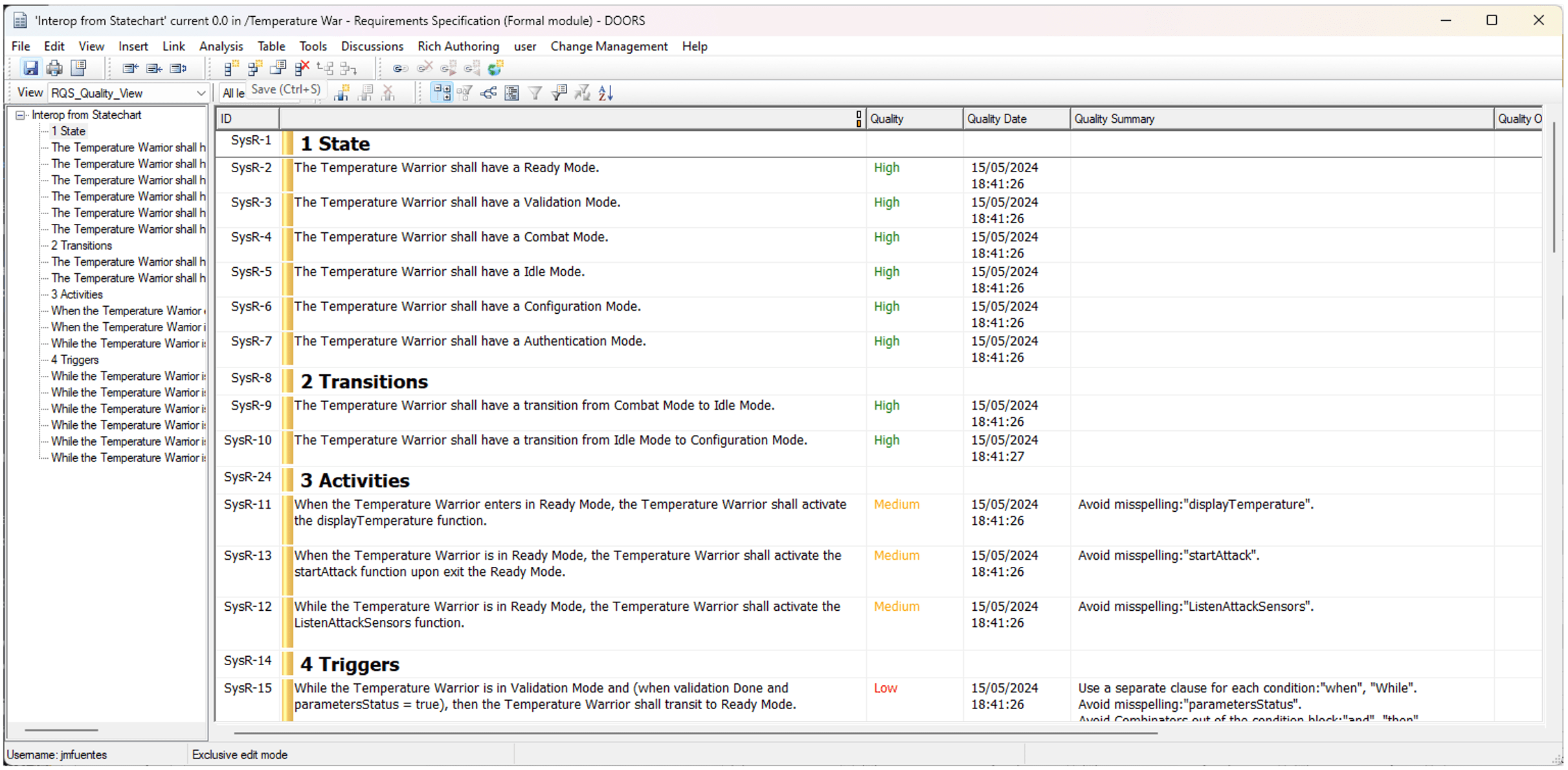 Screenshot showing how models into a MBSE tool are generated automatically from a textual specification into an RMS