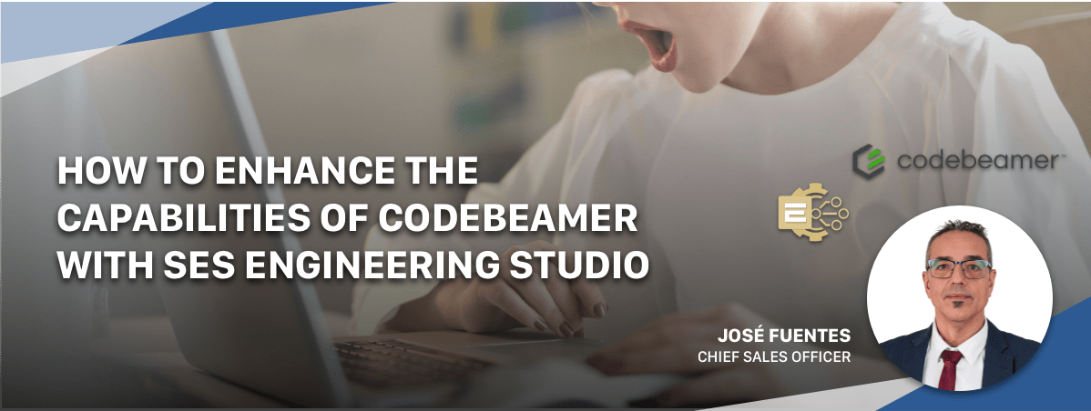 Surprised woman using the enhanced capabilities of Codebeamer with SES ENGINEERING Studio